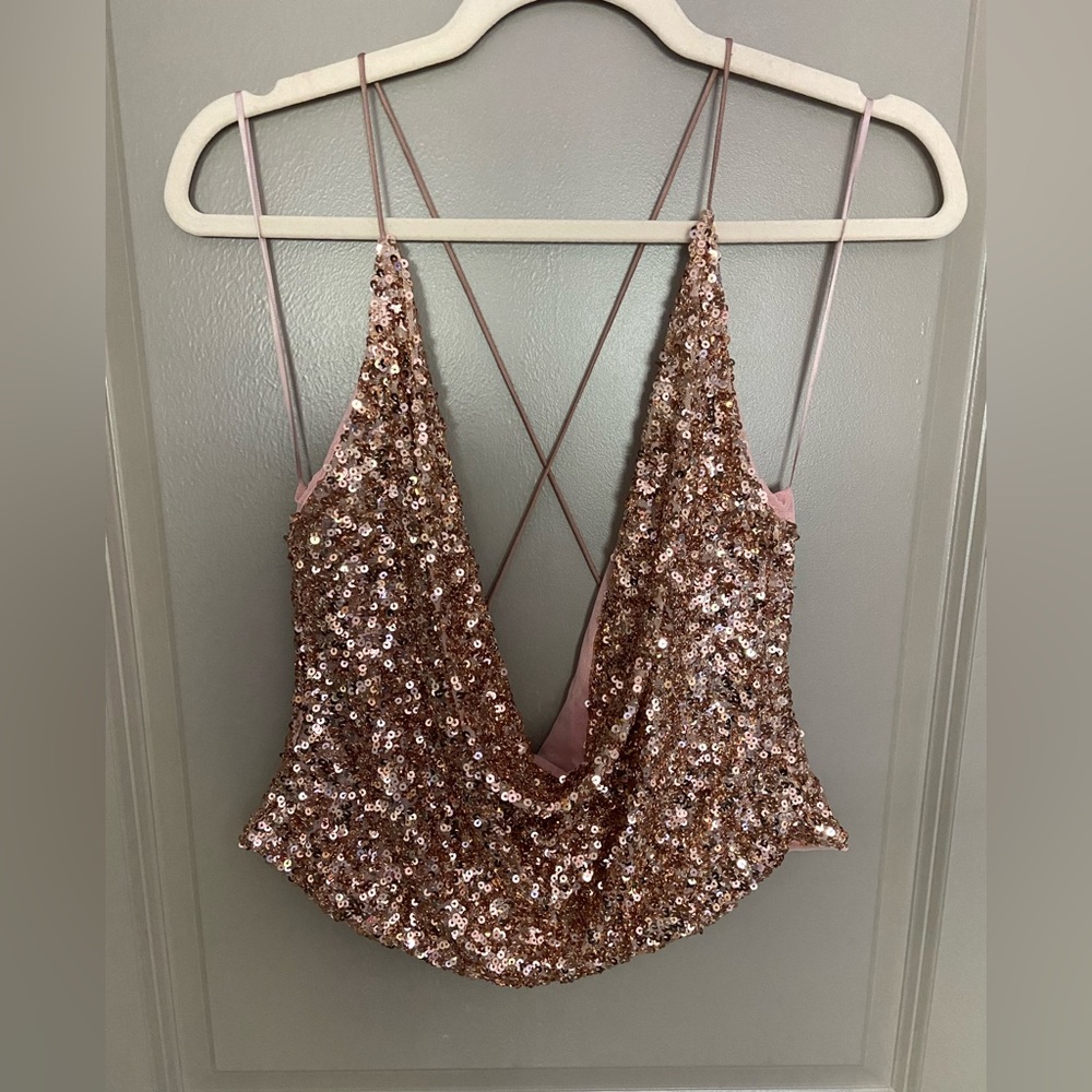Rose gold Sequin crop top (L)